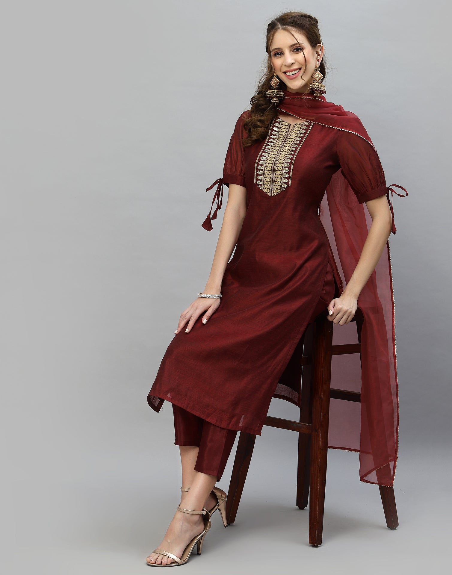 Buy NAMDA CRAFTS Beautiful Heavy Rayon Gold Printed A-line Maroon kurti  with Pant and Dupatta 40 Online at Best Prices in India - JioMart.